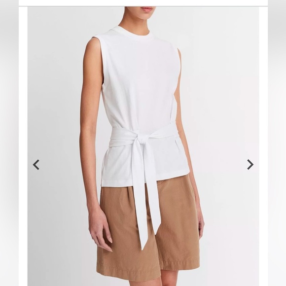 Vince Sleeveless Belted wrap Cotton Top shirt blouse white large NWT - Picture 3 of 4